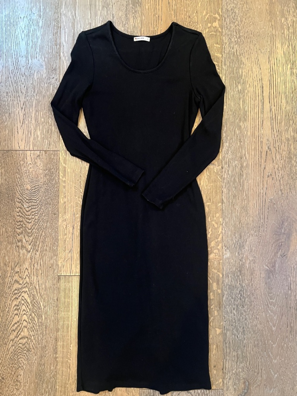 Marine Layer Black Ribbed Long Sleeve Midi Dress